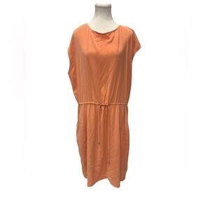 St. John Women's Peach Novelty Knit Tie Waist Stretch Blouson Dress Sz:16